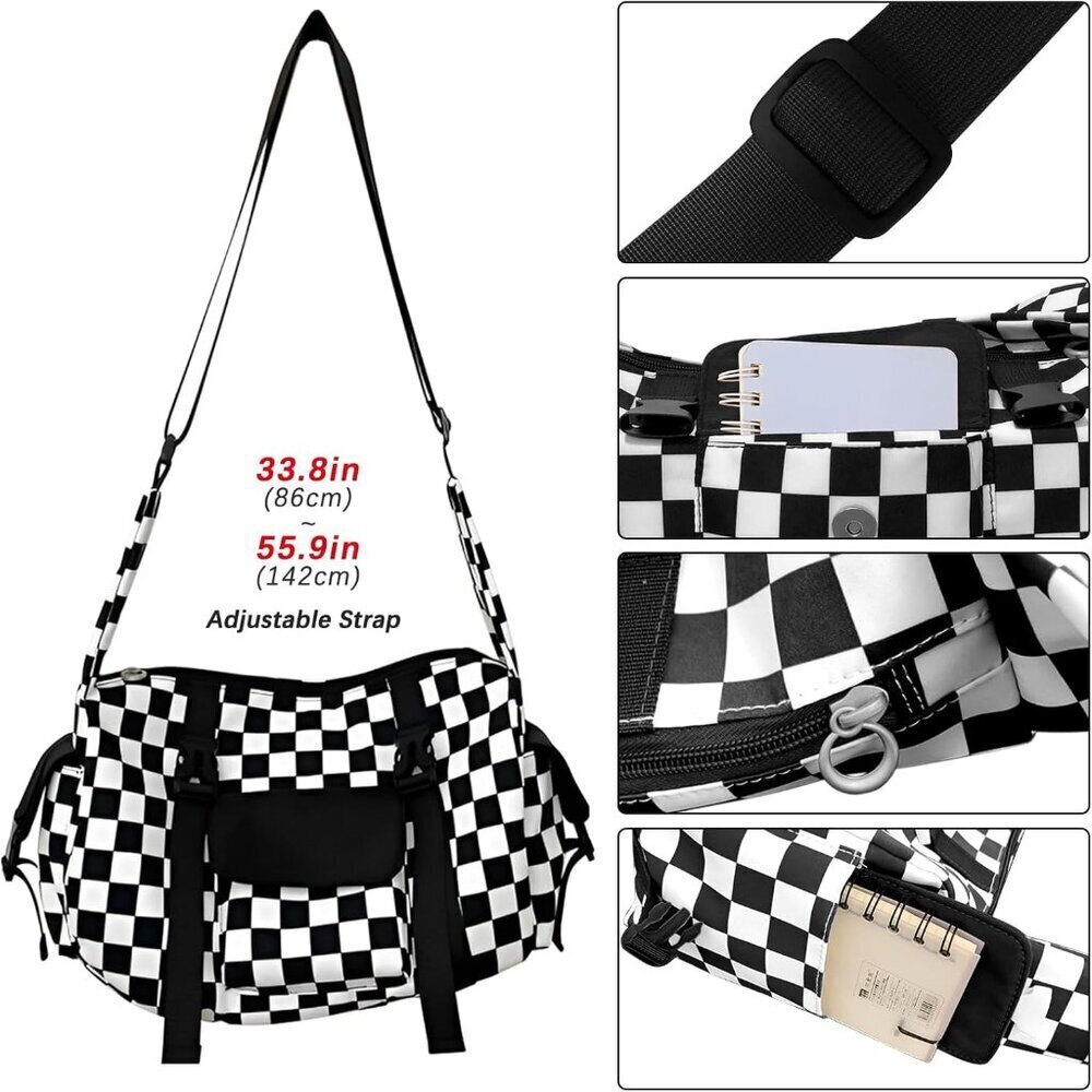 Women Crossbody Bag Nylon Small Purse with Multiple Pockets Adjustable Strap - Picture 5 of 7